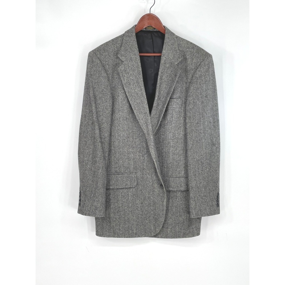 Cricketeer Mens Blazer 42L Sport Coat Grey Herringbone Wool Camelhair Preppy
